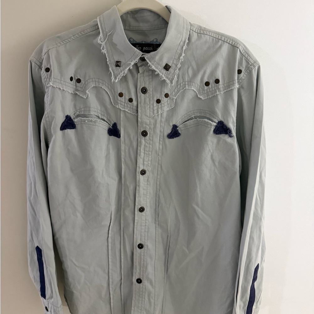 Emilio Sacci Light Gray Shirt with Blue Details